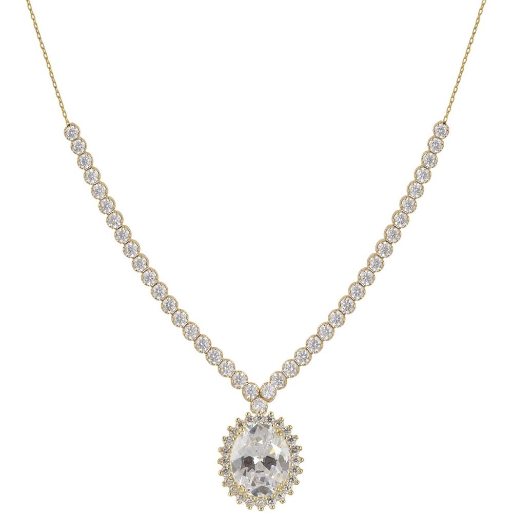 NECKLACE Women's Rosette Riviera Yellow Gold 9K with Zircon N-FDR009XL-1CHRIB