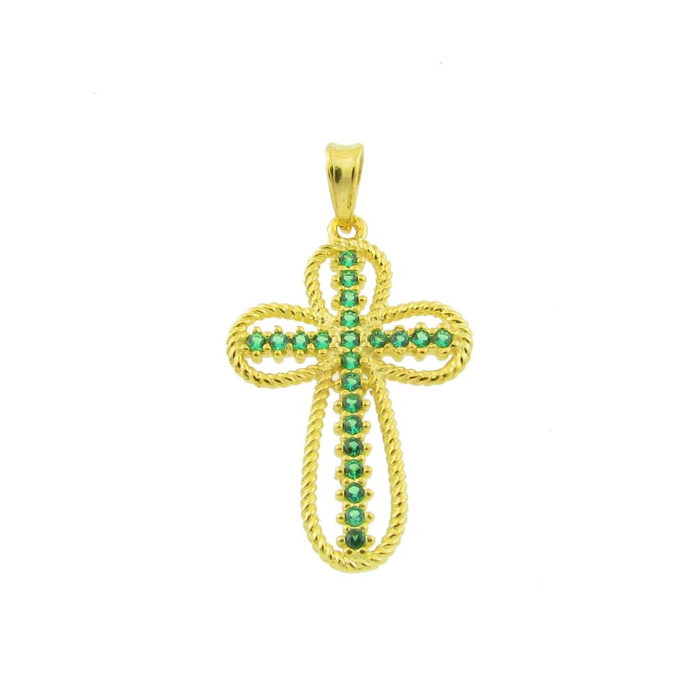 CROSS Lady's Handmade from Yellow Gold Κ9 with Zircon Stones 06-1158.K9