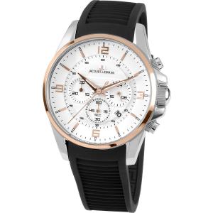 JACQUES LEMANS Liverpool Chronograph 44mm Silver Stainless Steel Black Silicon Strap 1-1799D - 10971