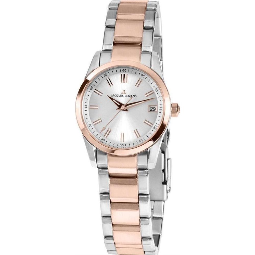 JACQUES LEMANS Liverpool Three Hands 30mm Two Tone Rose Gold & Silver Stainless Steel Bracelet 1-1811C