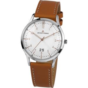 JACQUES LEMANS Retro Classic Three Hands 41mm Silver Stainless Steel Brown Leather Strap 1-2066D - 11054