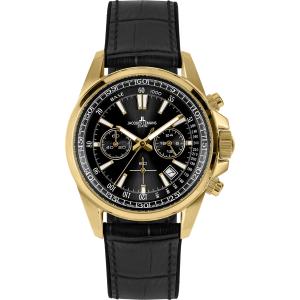 JACQUES LEMANS Liverpool Chronograph 42mm Gold Stainless Steel Black Leather Strap 1-2117E - 11051