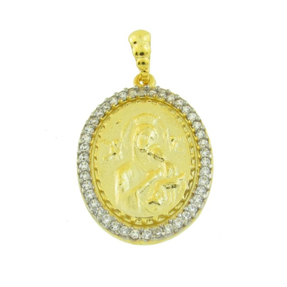 VIRGIN MARY Hand Made SENZIO Collection K9 Yellow and White Gold with Zircon Stone 1-543