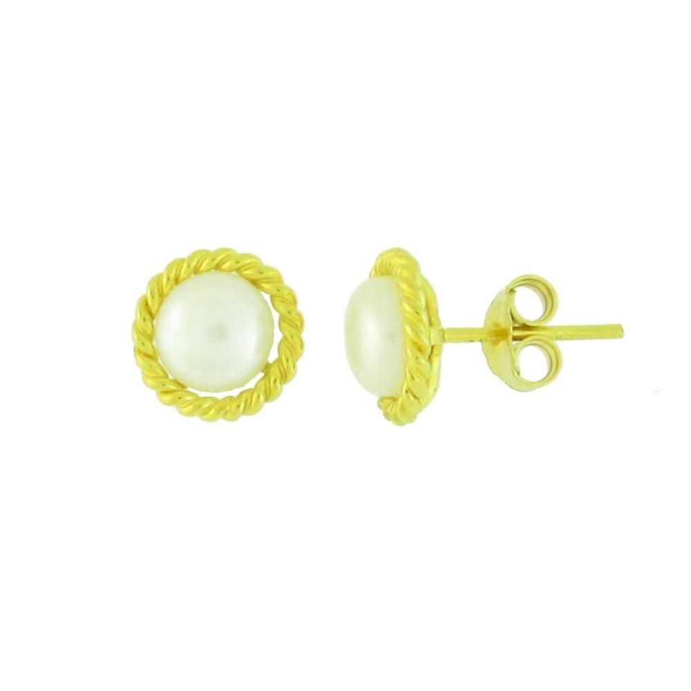 EARRINGS Handmade SENZIO Collection Yellow Gold K9 with Pearls 10-1070.K9