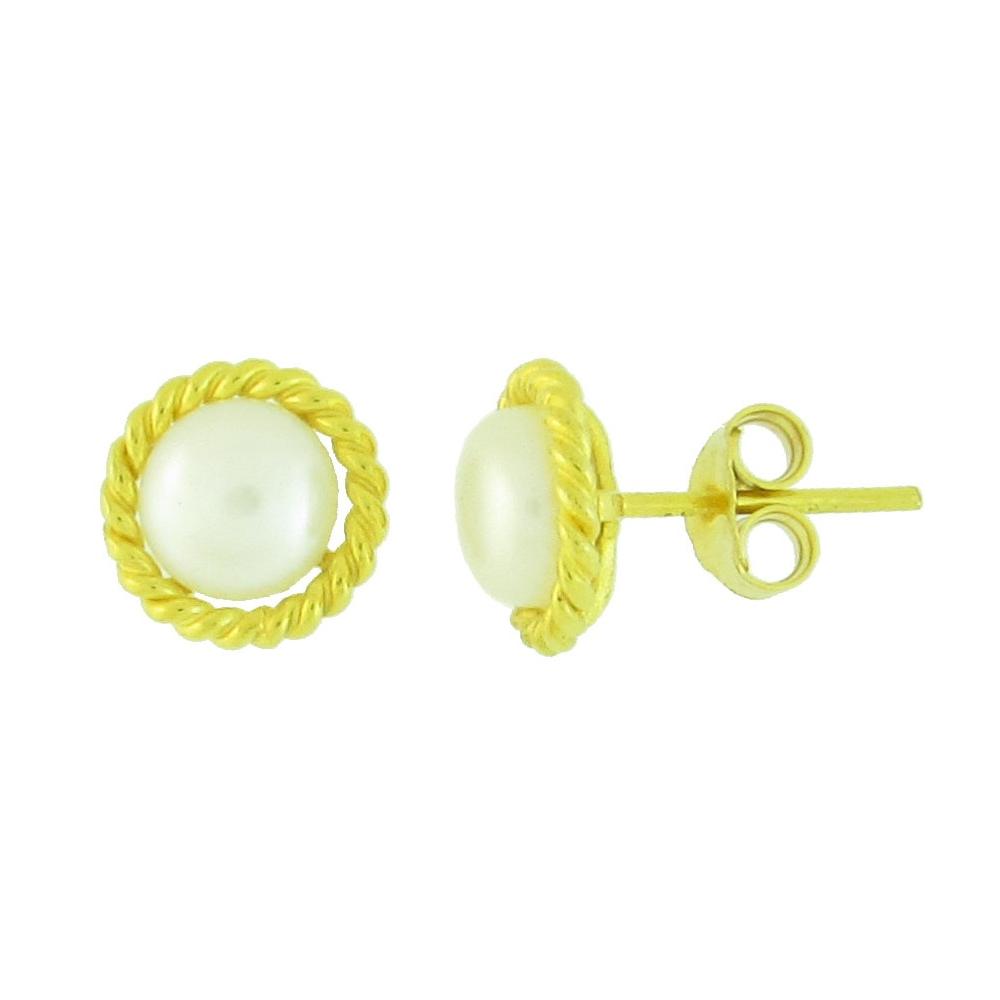 EARRINGS Handmade SENZIO Collection Yellow Gold K9 with Pearls 10-1088.K9