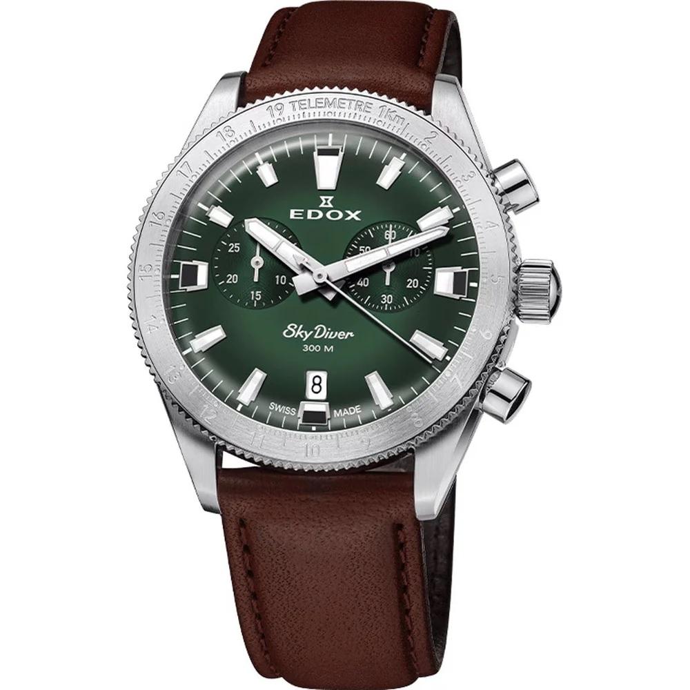 EDOX SkyDiver Chronograph Limited Edition Green Dial 40mm Silver Stainless Steel Bracelet 10116-3-VIDN