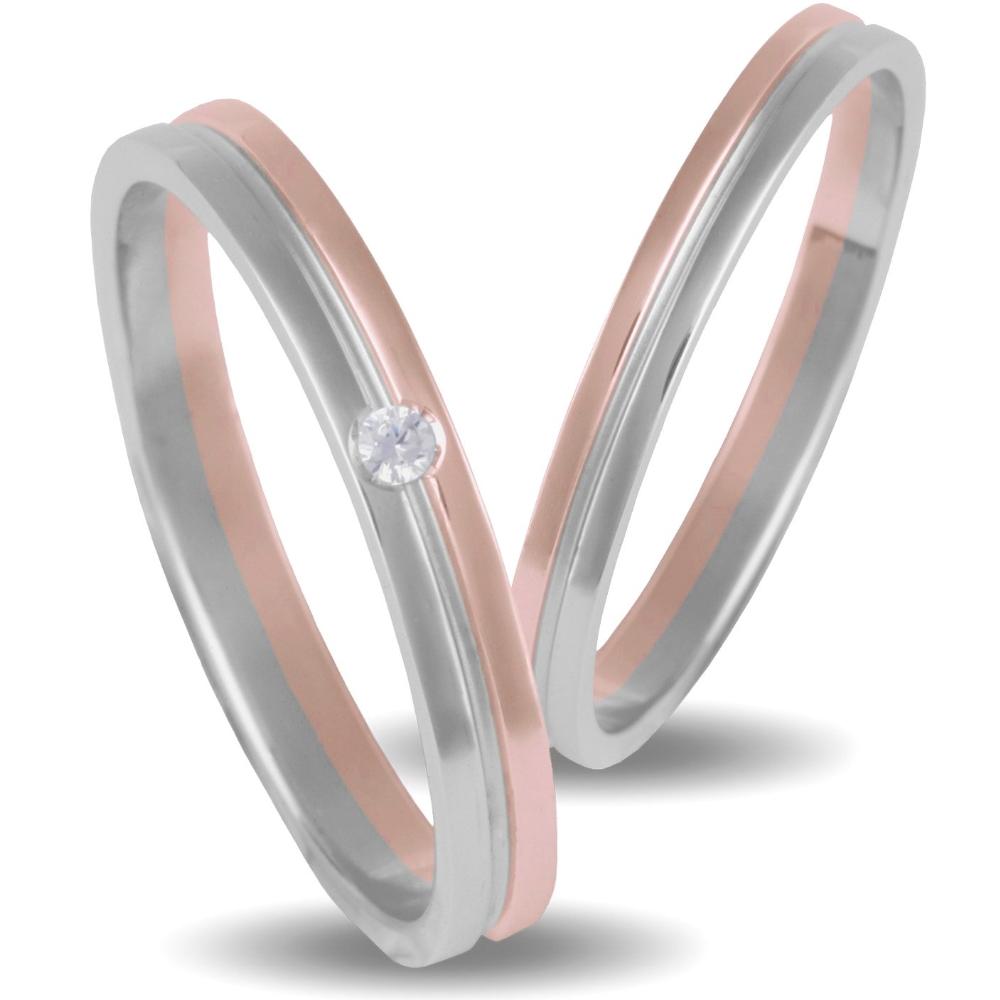 VERES4EVER Collection Wedding Rings White and Rose Gold V2003CZ