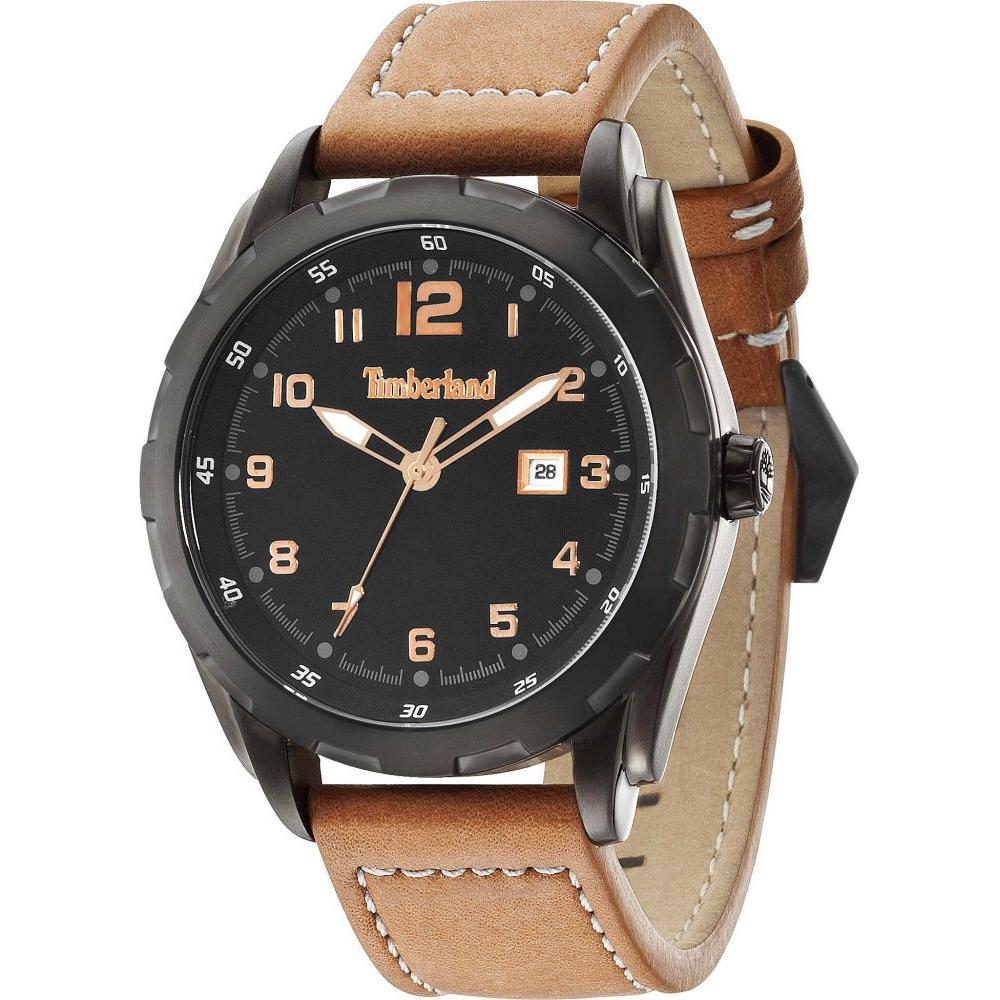 TIMBERLAND Newmarket Three Hands 45mm Black Stainless Steel Brown Strap 13330XSB.02A