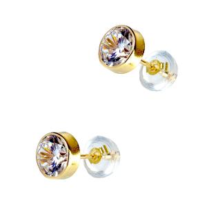 EARRINGS Single Stone Gold K14 with Zircon Stones 14E-0011-4 - 61539