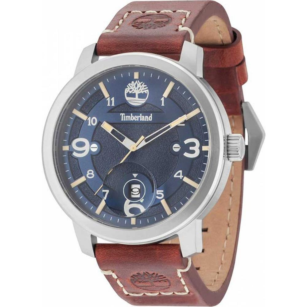 TIMBERLAND Pembrok Three Hands 46mm Silver Stainless Steel Brown Leather Strap 15017JS.03