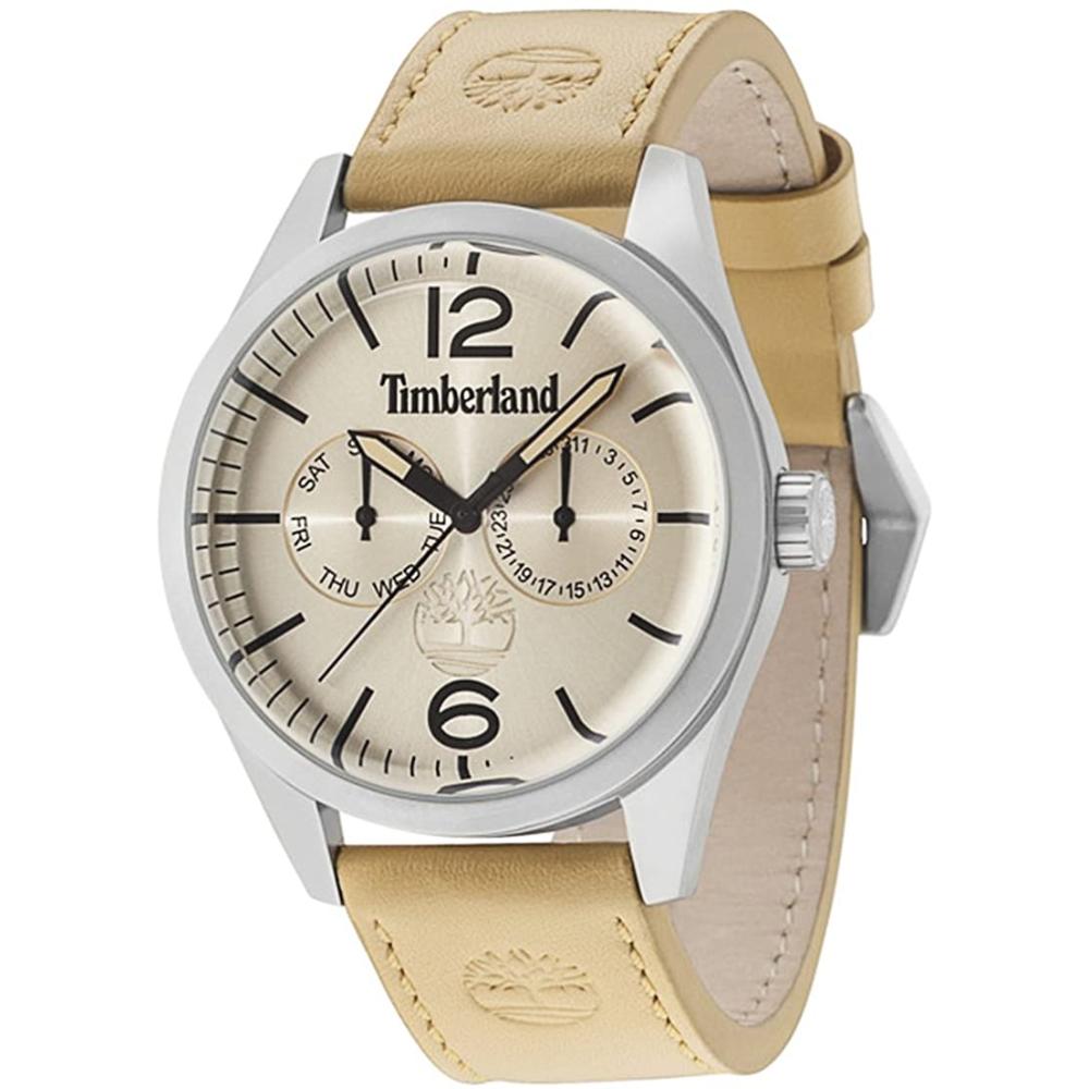 TIMBERLAND Middleton Multifunction 44mm Silver Stainless Steel Beige Leather Strap 15018JS.07 - 1