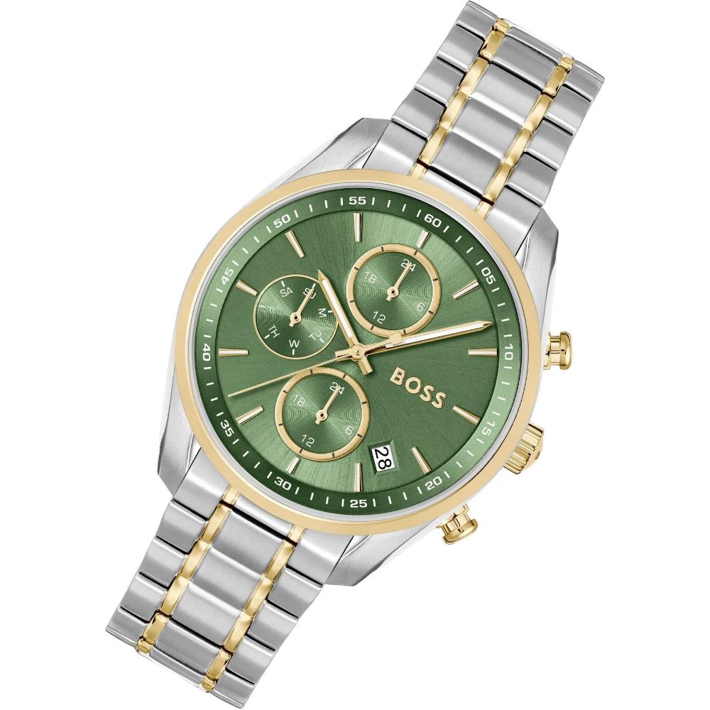 BOSS Grand Tour Multifunction Green Dial 38mm Two Tone Gold Stainless Steel Bracelet 1502766