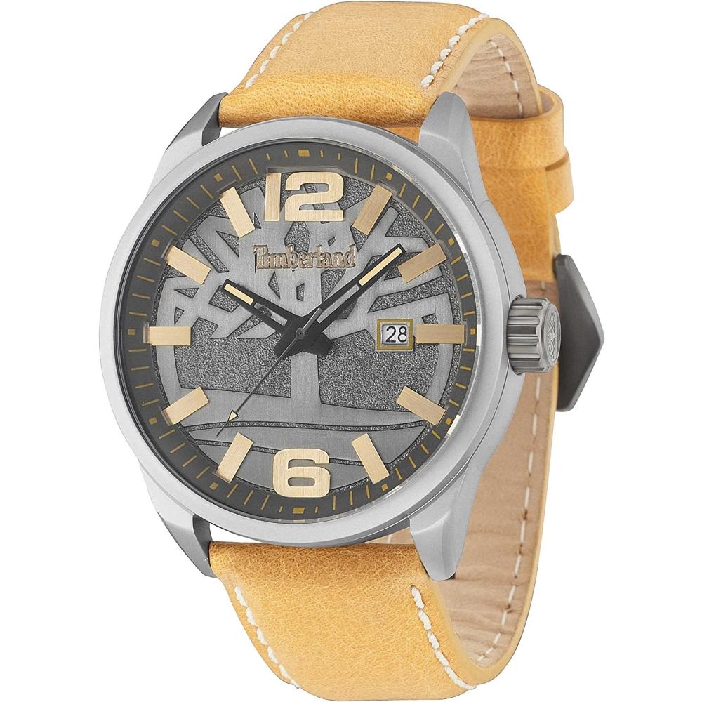 TIMBERLAND Campton Three Hands 46mm Silver Stainless Steel Beige Leather Strap 15029JLU.61