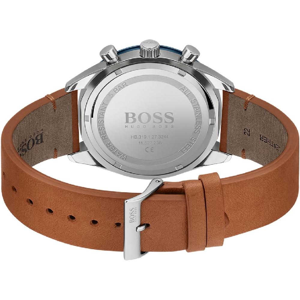 HUGO BOSS Santiago Dual-Time Multifunction 44mm Silver Stainless Steel Brown Leather Strap 1513860 - 3