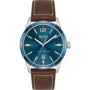 HUGO BOSS Drifter Three Hands 42mm Silver Stainless Steel Brown Leather Strap 1513899 - 4539