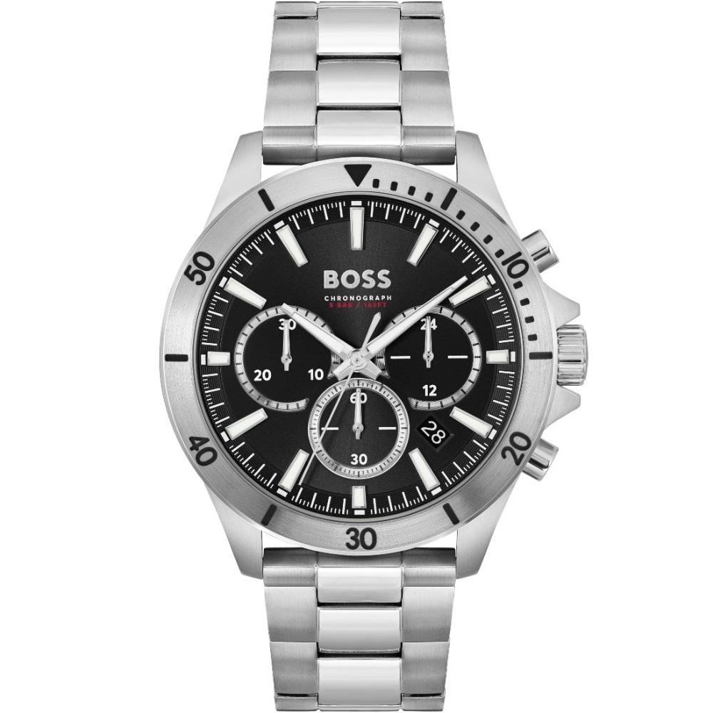 BOSS Troper Chronograph Black Dial 45mm Silver Stainless Steel Bracelet 1514057