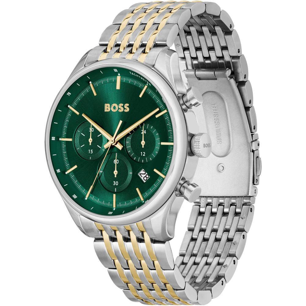 BOSS Gregor Chronograph Green Dial 45mm Two Tone Silver & Gold Stainless Steel Bracelet 1514081