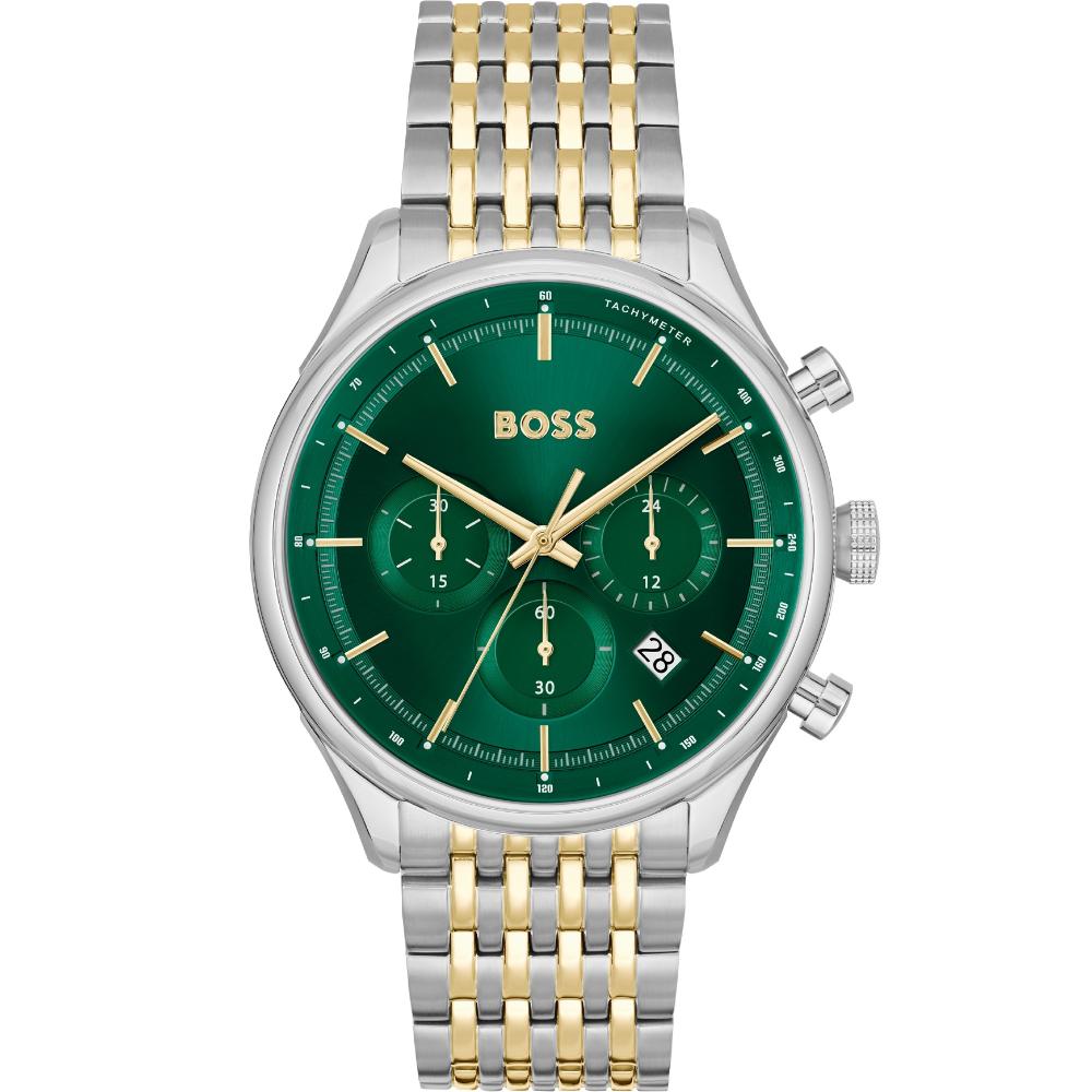 BOSS Gregor Chronograph Green Dial 45mm Two Tone Silver & Gold Stainless Steel Bracelet 1514081