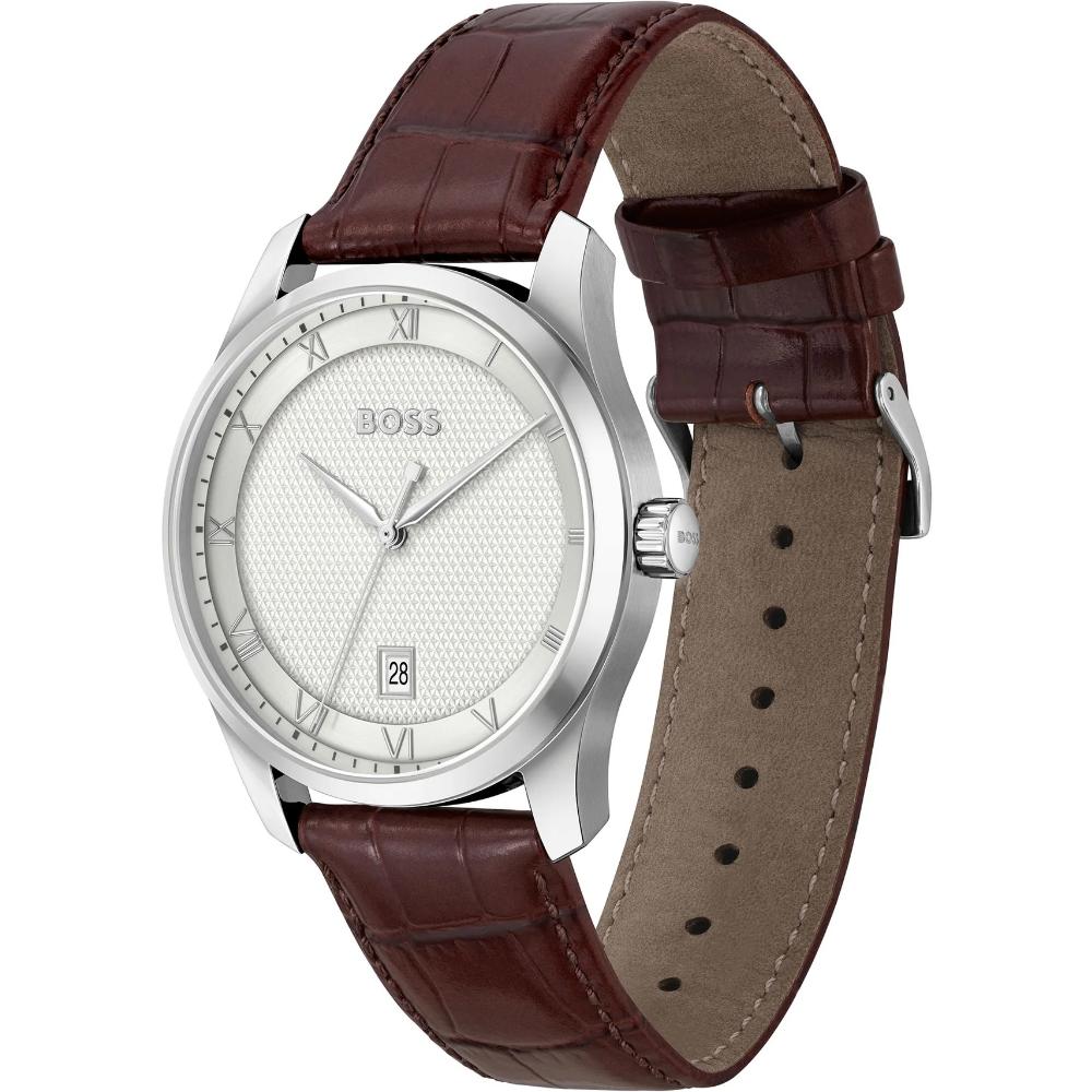 BOSS Principle White Dial 41mm Silver Stainless Steel Brown Leather Strap 1514114