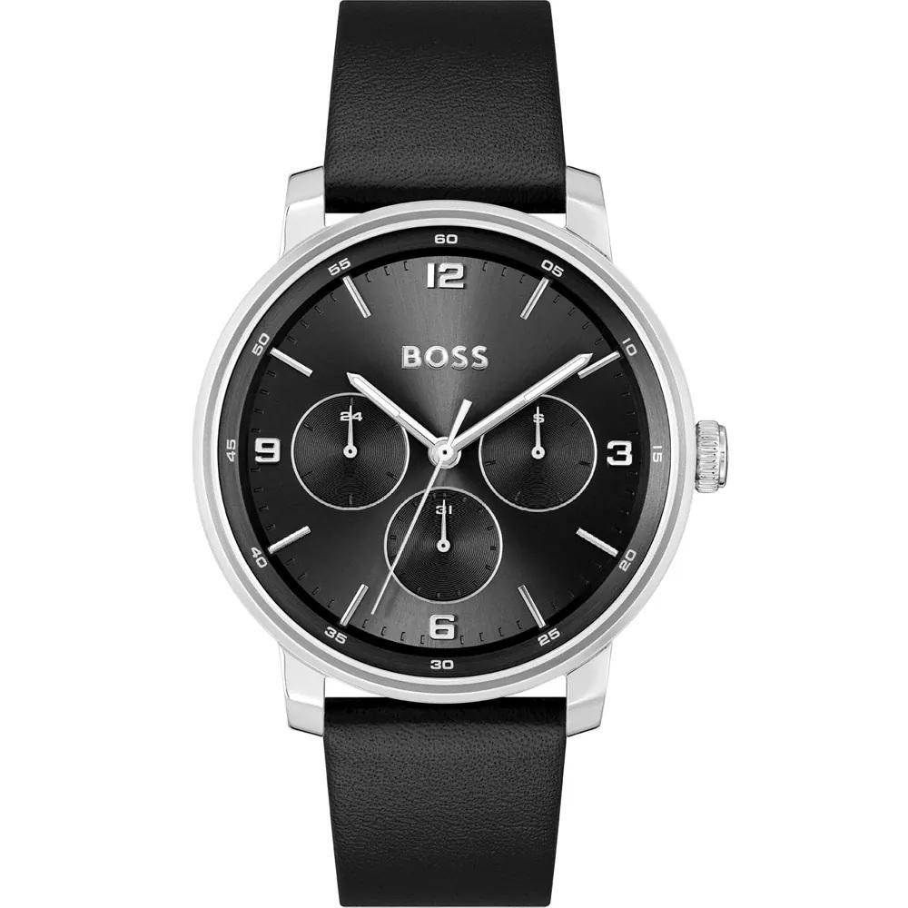 BOSS Contender Multifunction Black Dial 44mm Silver Stainless Steel Black Leather Strap 1514125