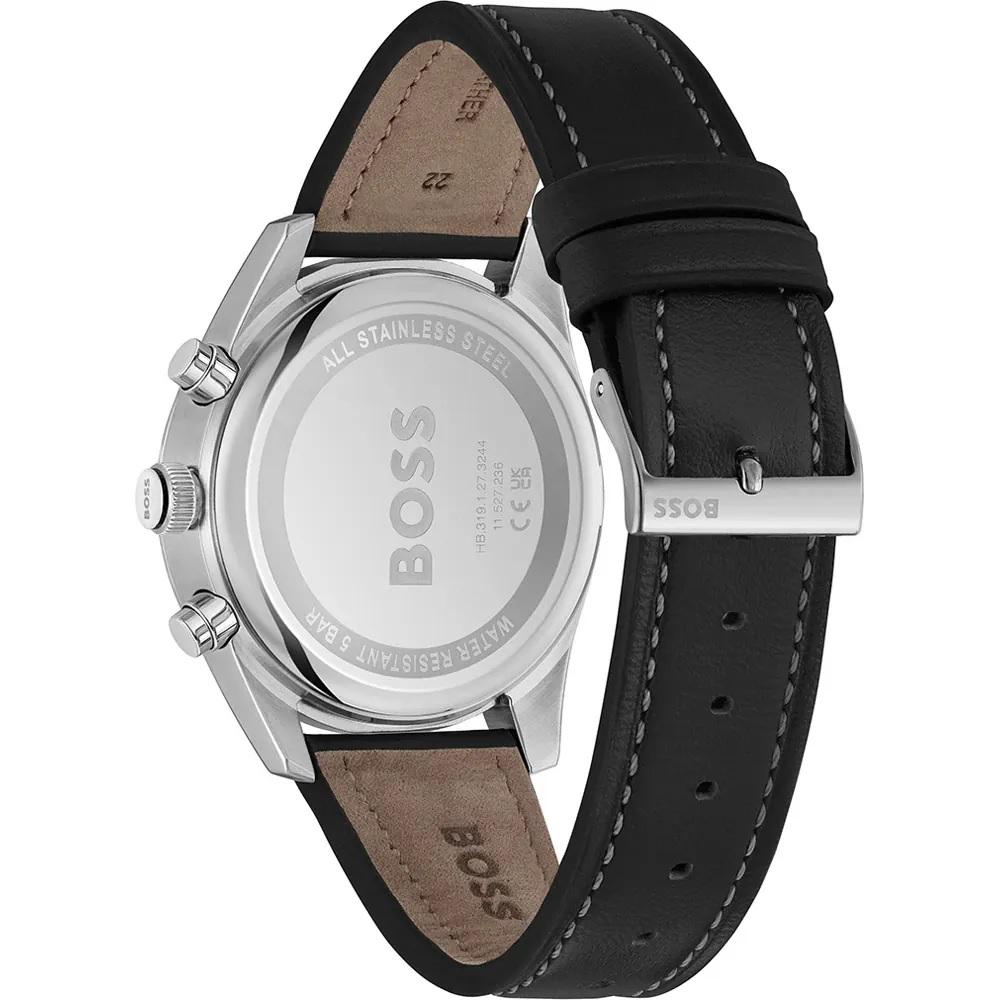 BOSS Skytraveller Chronograph Silver Dial 44mm Silver Stainless Steel Black Leather Strap 1514147