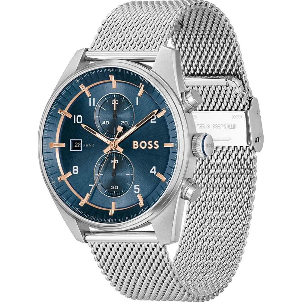 BOSS Skytraveller Chronograph Blue Dial 44mm Silver Stainless Steel Milanese Bracelet 1514149