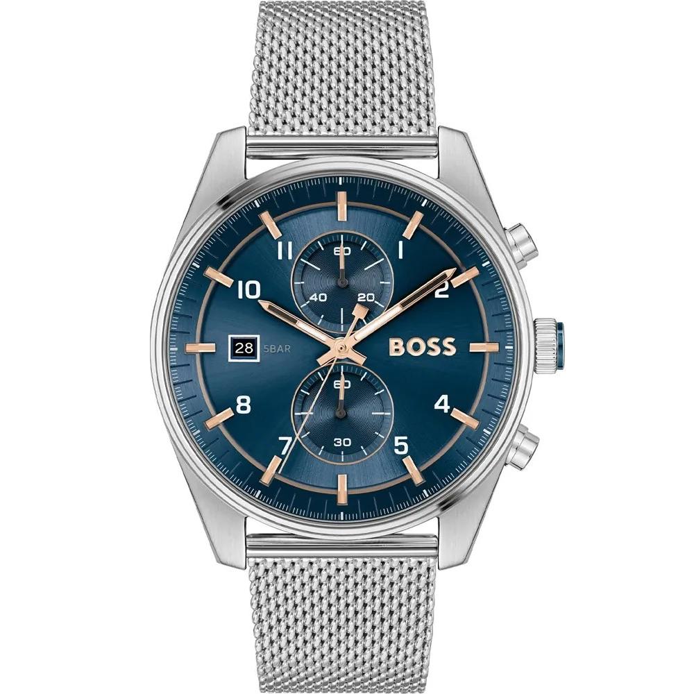 BOSS Skytraveller Chronograph Blue Dial 44mm Silver Stainless Steel Milanese Bracelet 1514149