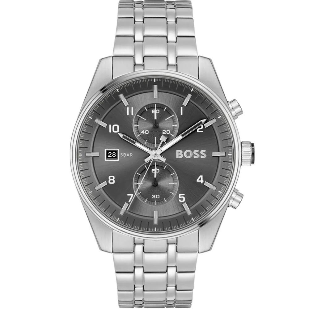 BOSS Skytraveller Chronograph Grey Dial 44mm Silver Stainless Steel Bracelet 1514151