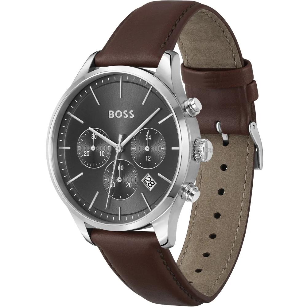 BOSS Avery Chronograph Grey Dial 42mm Silver Stainless Steel Brown Leather Strap 1514155