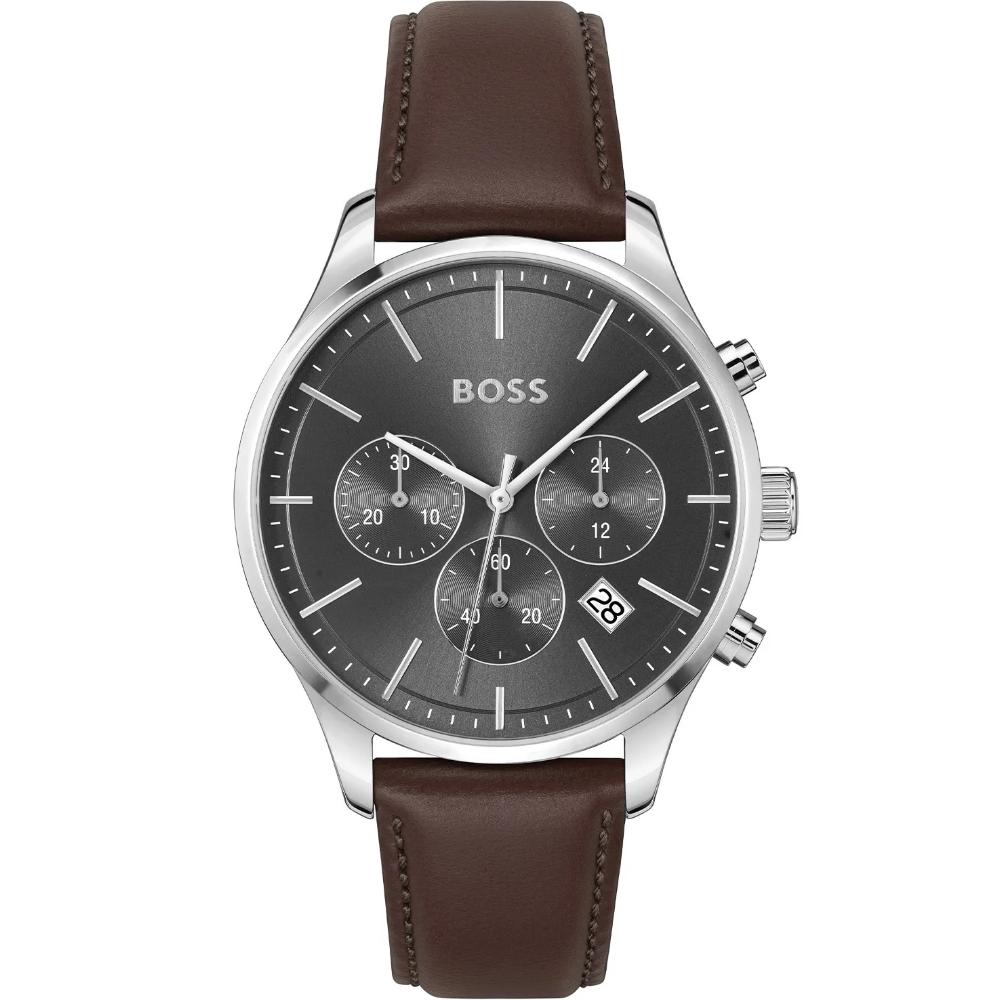 BOSS Avery Chronograph Grey Dial 42mm Silver Stainless Steel Brown Leather Strap 1514155