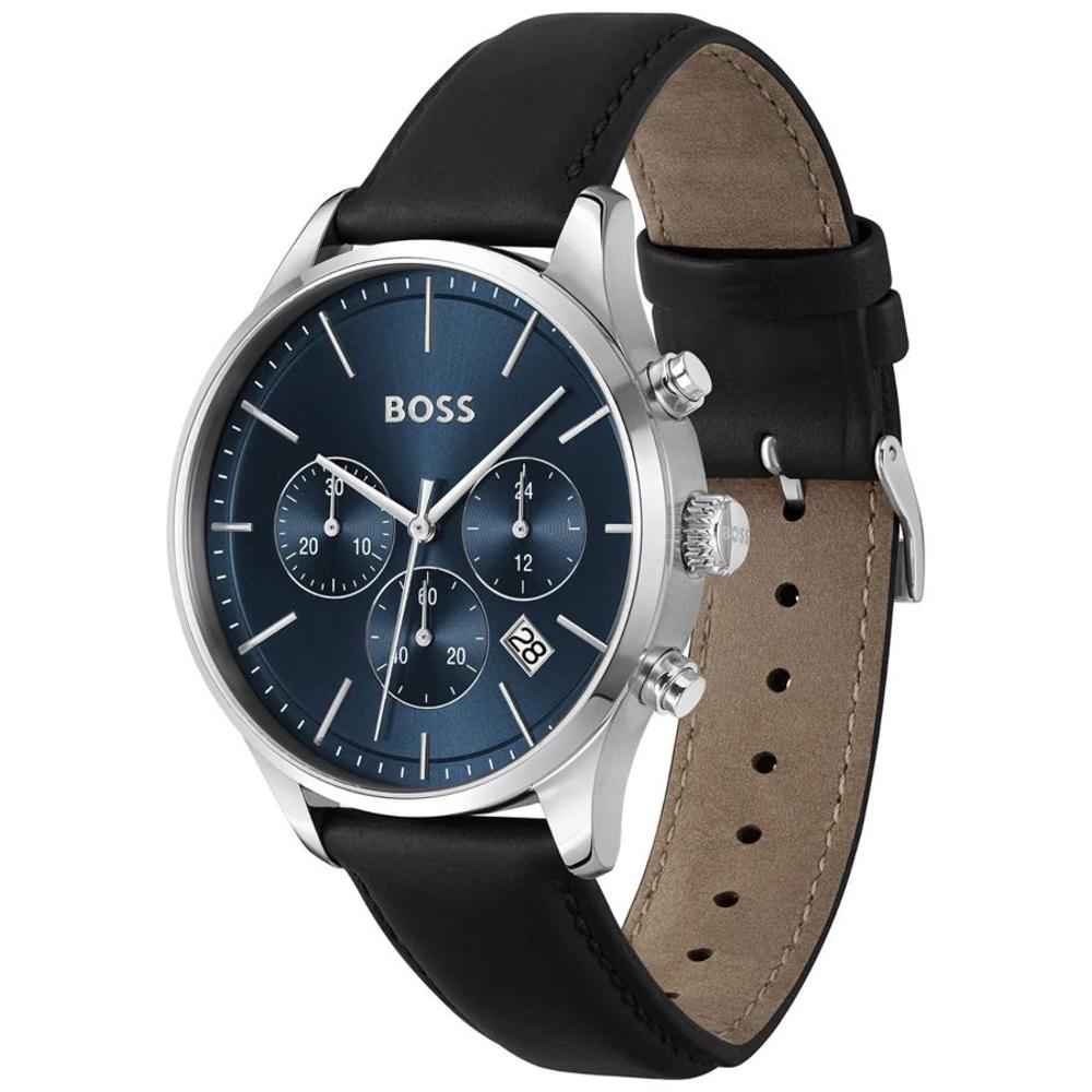 BOSS Avery Chronograph Black Dial 42mm Silver Stainless Steel Black Leather Strap 1514156