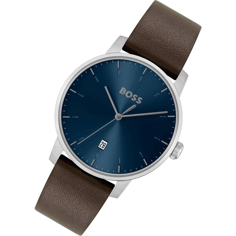 BOSS Dean Blue Dial 41mm Silver Stainless Steel Brown Leather Strap 1514160