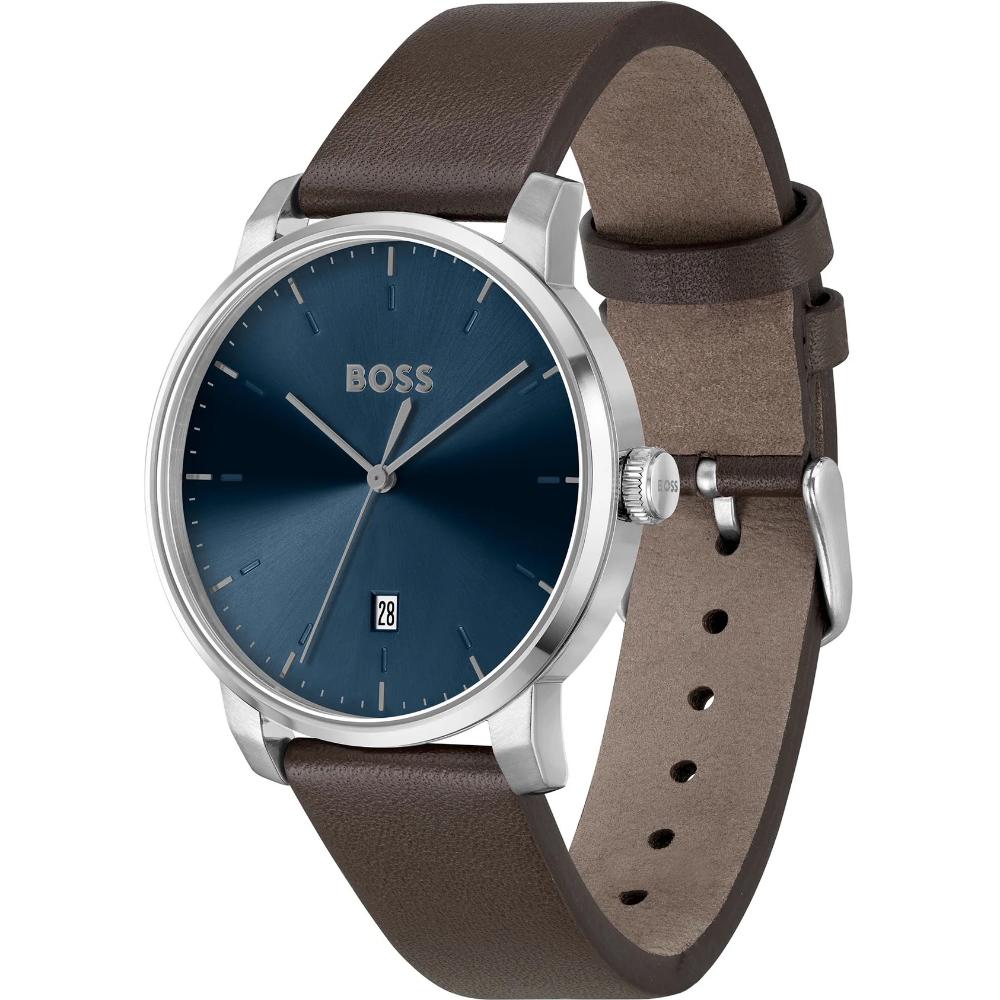 BOSS Dean Blue Dial 41mm Silver Stainless Steel Brown Leather Strap 1514160