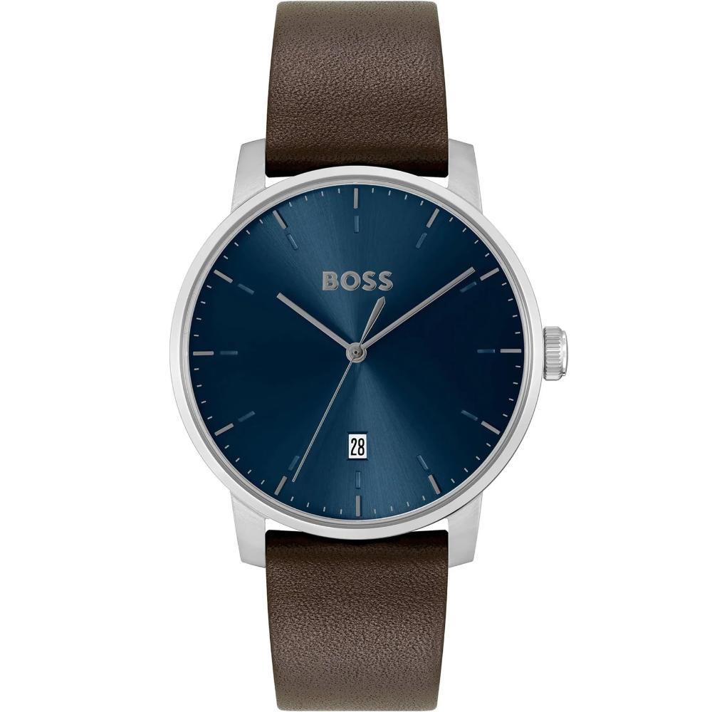 BOSS Dean Blue Dial 41mm Silver Stainless Steel Brown Leather Strap 1514160