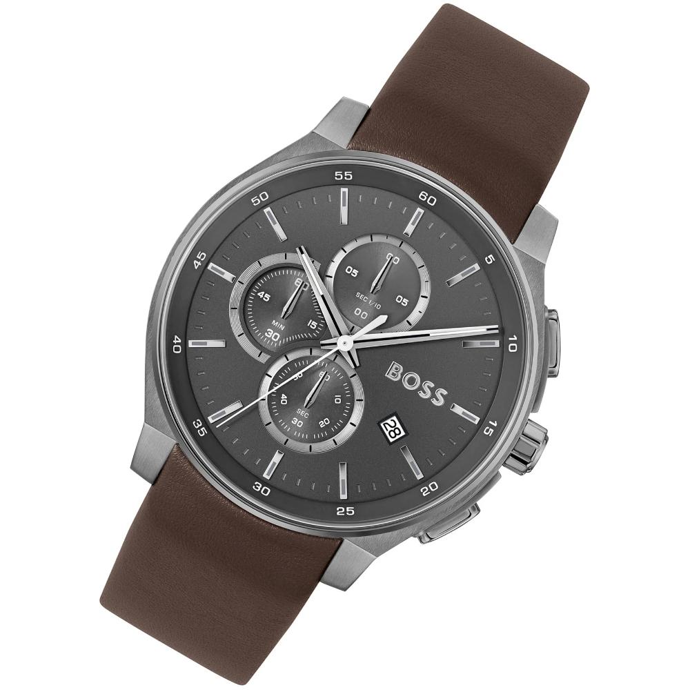 BOSS Peak 2.0 Chronograph Grey Dial 45mm Grey Stainless Steel Brown Leather Strap 1514187