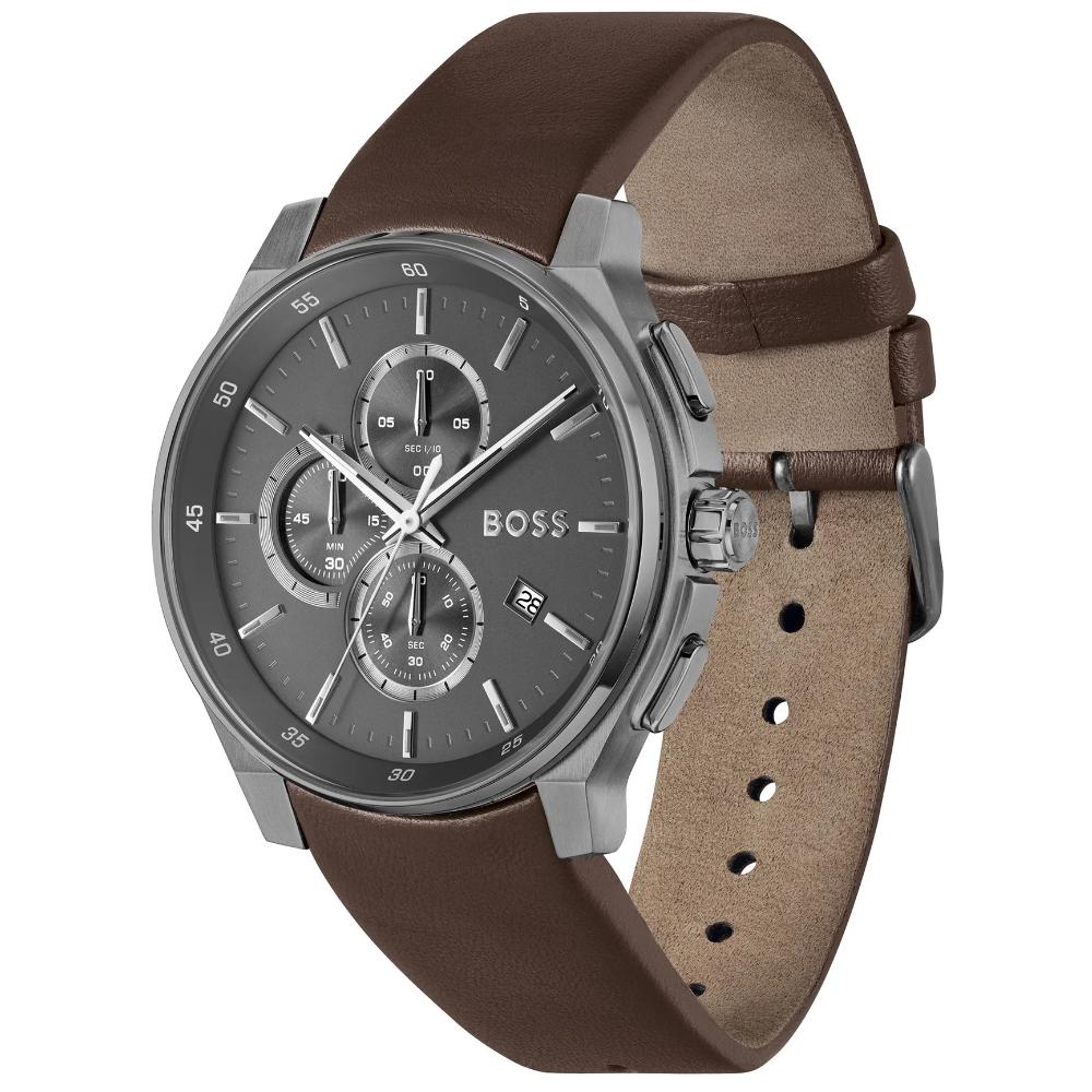 BOSS Peak 2.0 Chronograph Grey Dial 45mm Grey Stainless Steel Brown Leather Strap 1514187