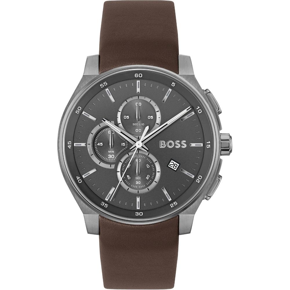 BOSS Peak 2.0 Chronograph Grey Dial 45mm Grey Stainless Steel Brown Leather Strap 1514187