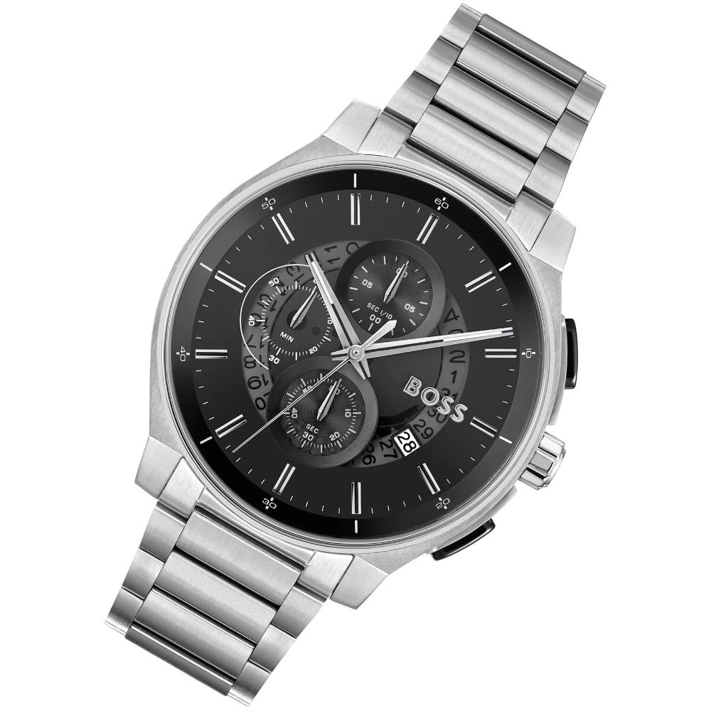 BOSS Peak 2.0 Chronograph Black Dial 45mm Silver Stainless Steel Bracelet 1514191