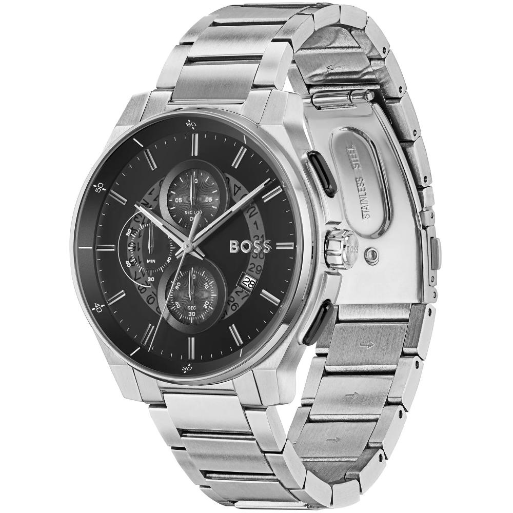 BOSS Peak 2.0 Chronograph Black Dial 45mm Silver Stainless Steel Bracelet 1514191