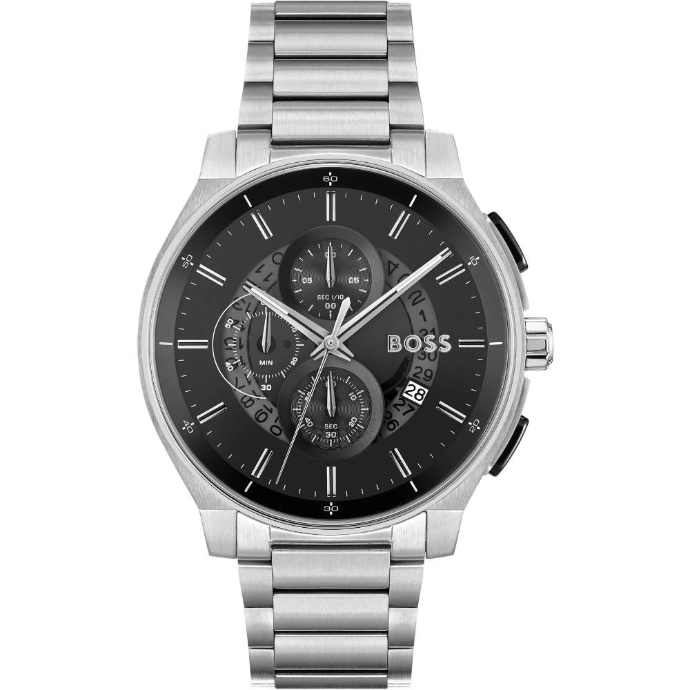 BOSS Peak 2.0 Chronograph Black Dial 45mm Silver Stainless Steel Bracelet 1514191