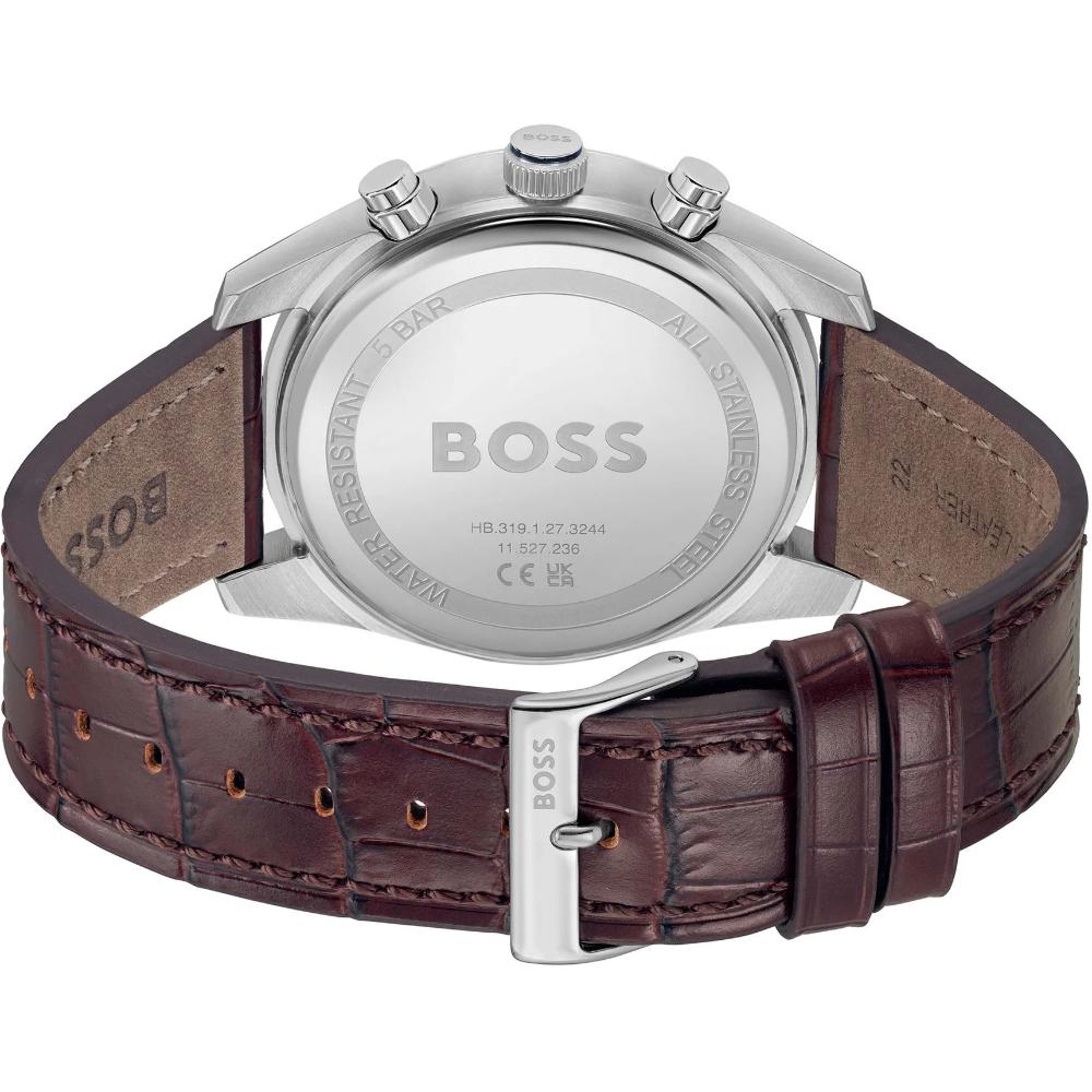 BOSS Skytraveller Chronograph Blue Dial 44mm Silver Stainless Steel Brown Leather Strap 1514193