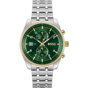 BOSS Skytraveler Chronograph Green Dial 44mm Silver Stainless Steel Bracelet 1514195 - 48290