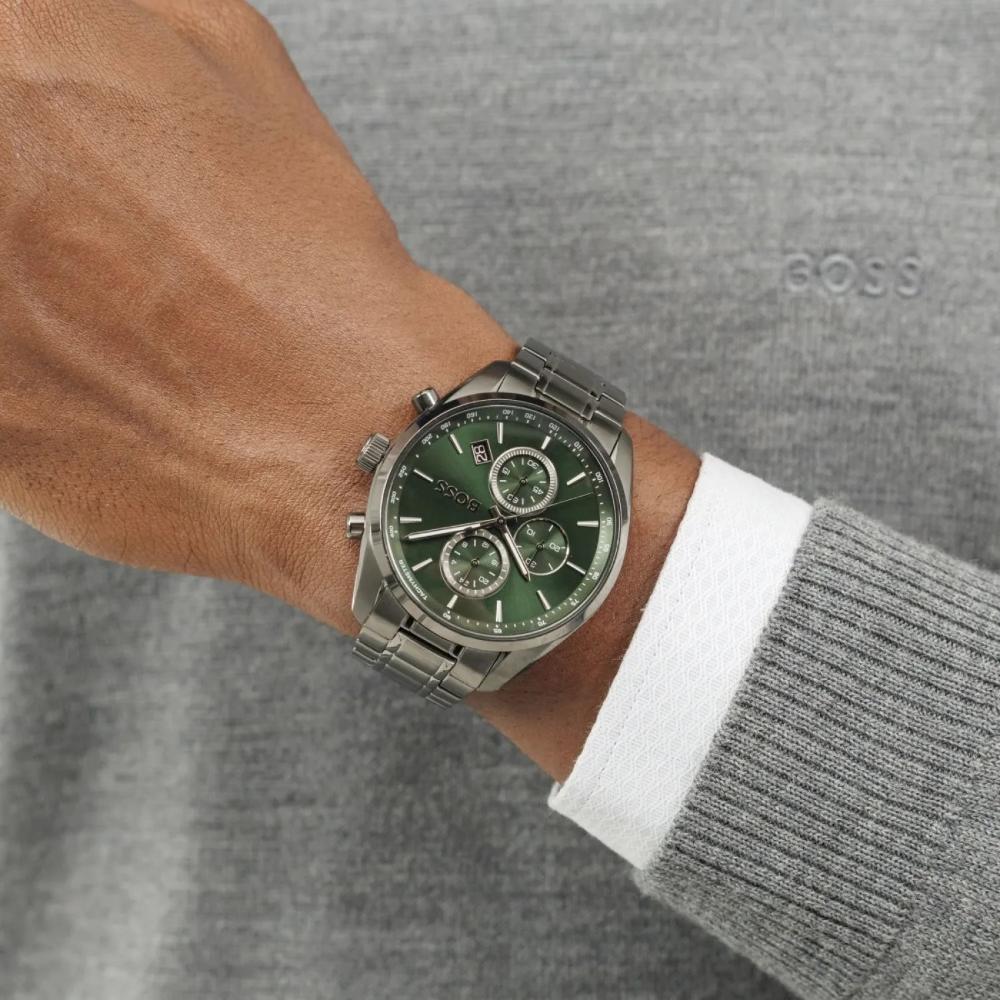 BOSS Grand Prix Chronograph Green Dial 44mm Grey Stainless Steel Bracelet 1514228