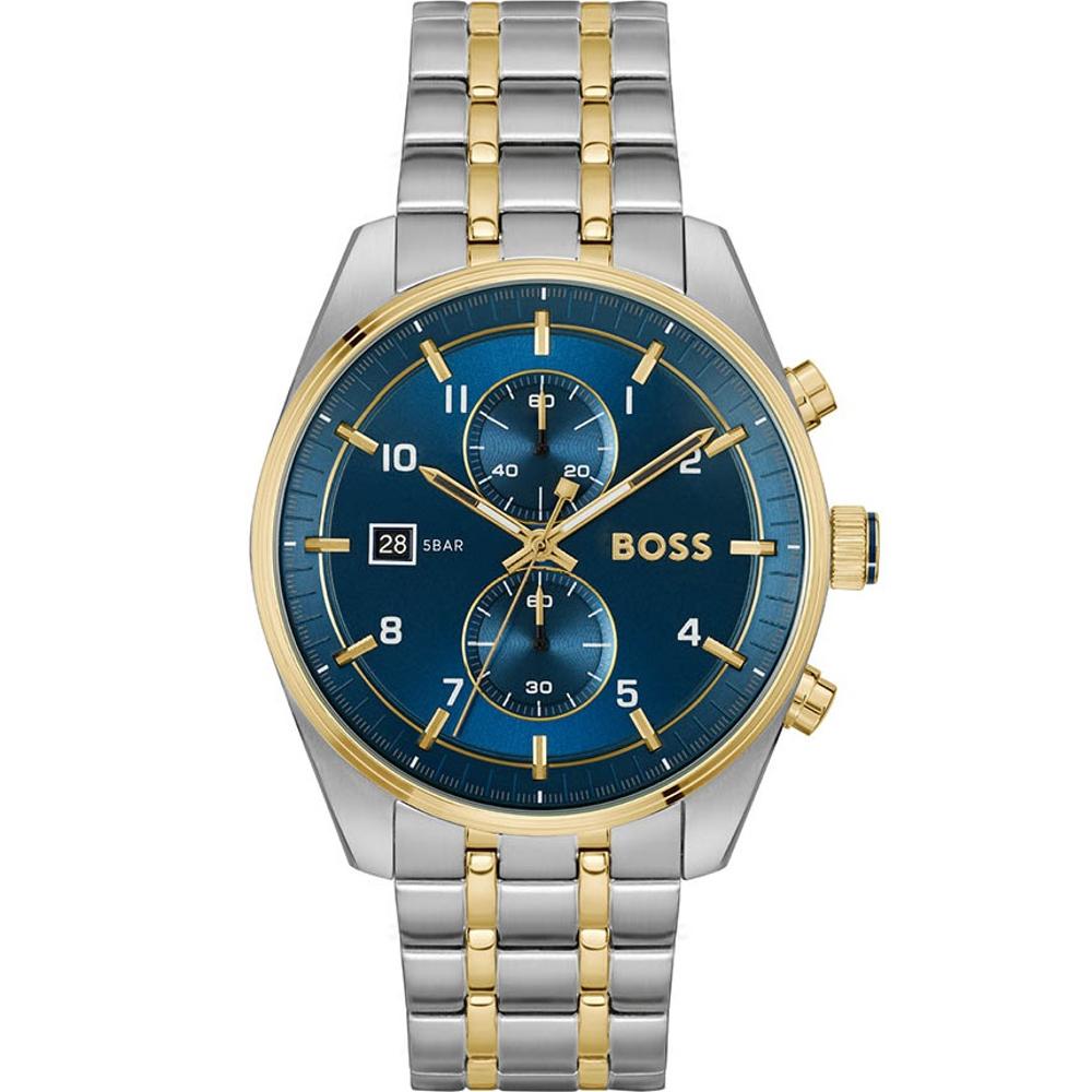 BOSS Skytraveller Chronograph Blue Dial 41mm Two Tone Gold Stainless Steel Bracelet 1514247