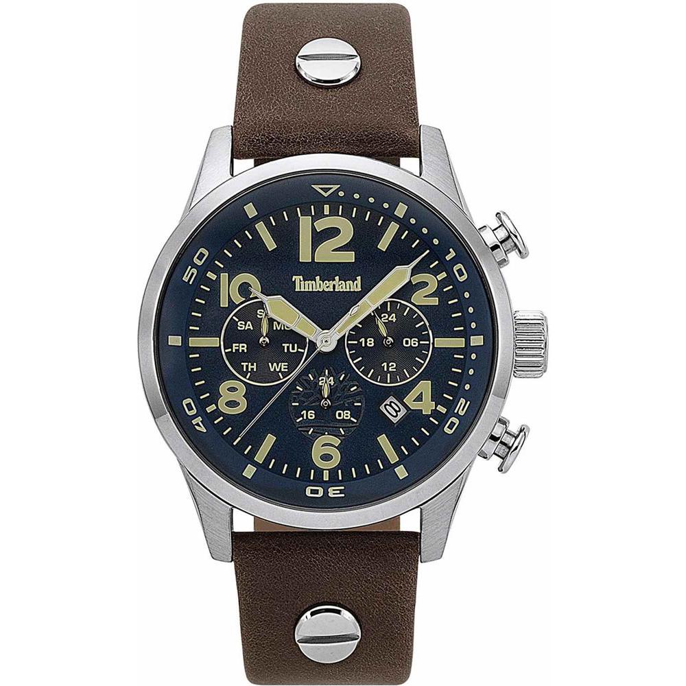 TIMBERLAND Jenness Dual-Time Multifunction 44mm Silver Stainless Steel Brown Leather Strap 15376JS.03