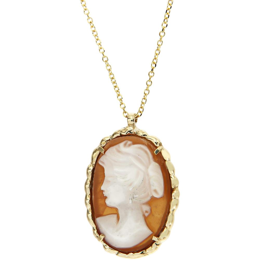 NECKLACE Cameo Handmade 14K Yellow Gold 15391-2S