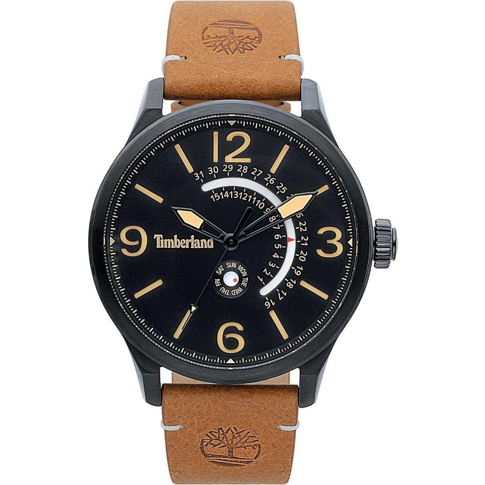 TIMBERLAND Hollace Multifunction 45mm Black Stainless Steel Brown Leather Strap 15419JSB.02 - 1