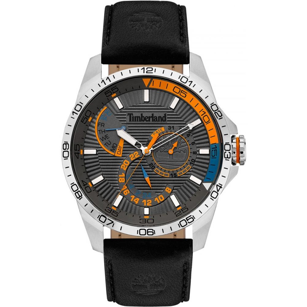 TIMBERLAND Oakham Multifunction 45mm Silver Stainless Steel Black Leather Strap 15641JS.13