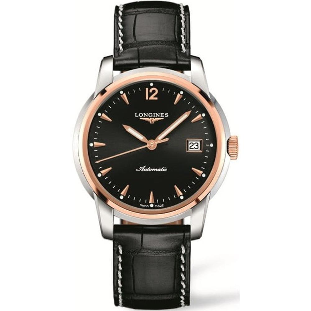 LONGINES Saint Imier Automatic 41mm Rose Gold K18 Bezel & Silver Stainless Steel Black Leather Strap L27665524