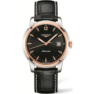 LONGINES Saint Imier Automatic 41mm Rose Gold K18 Bezel & Silver Stainless Steel Black Leather Strap L27665524 - 6651